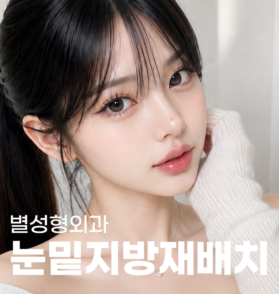 눈 아래 지방 위치와 그림자를 설명하는 눈밑지방재배치 안내 이미지